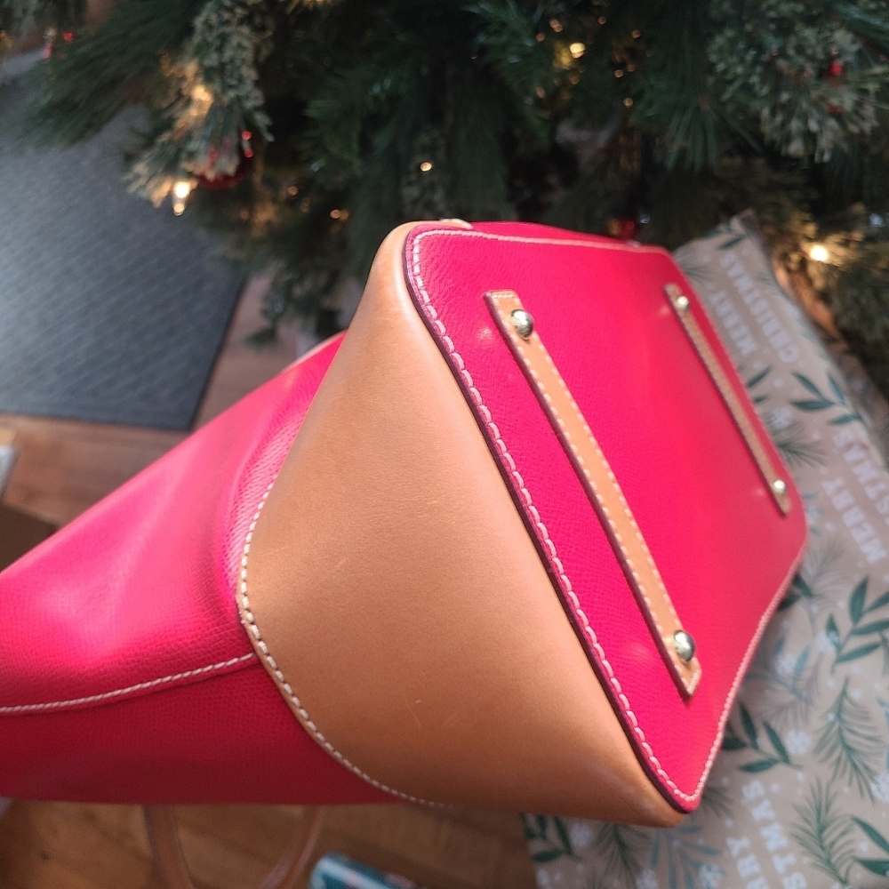 Dooney & Bourke Claremont Dover Tote Bag Red Tan Leather - Picture 14 of 16